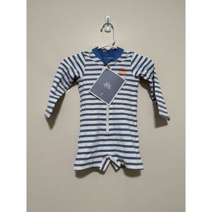 Jacadi NWT Blue Stripe One Piece Long Sleeve Rash Guard Bathing Suit Baby 18M